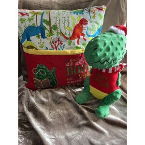 Dinosaurs Reading Pillow with book pocket & GREEN STUFFED DINOSAUR FREE HUGS